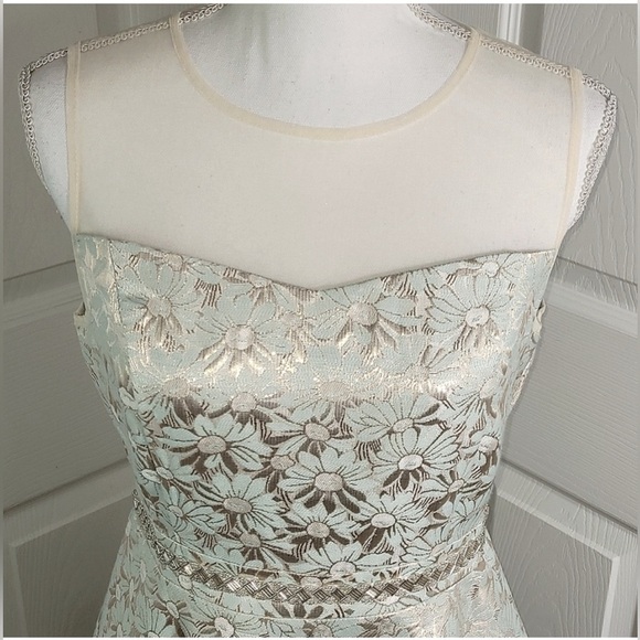 Ryu Mint Sleeveless Brocade A-Line Dress - Picture 3 of 16